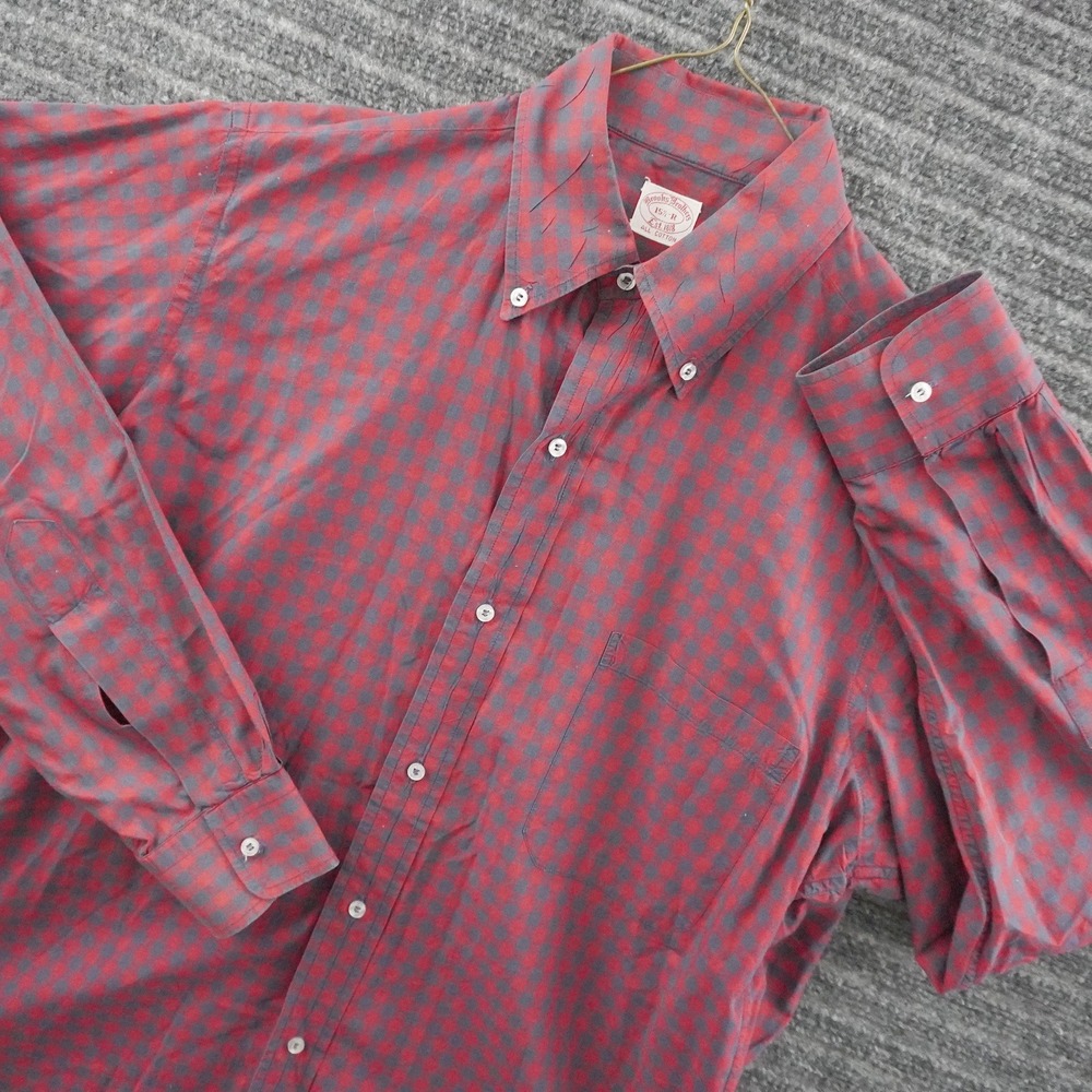 Vintage 50s 60s Brooks Brothers 6 Button Up Shirt Mens 15.5-R Red Gingham Check